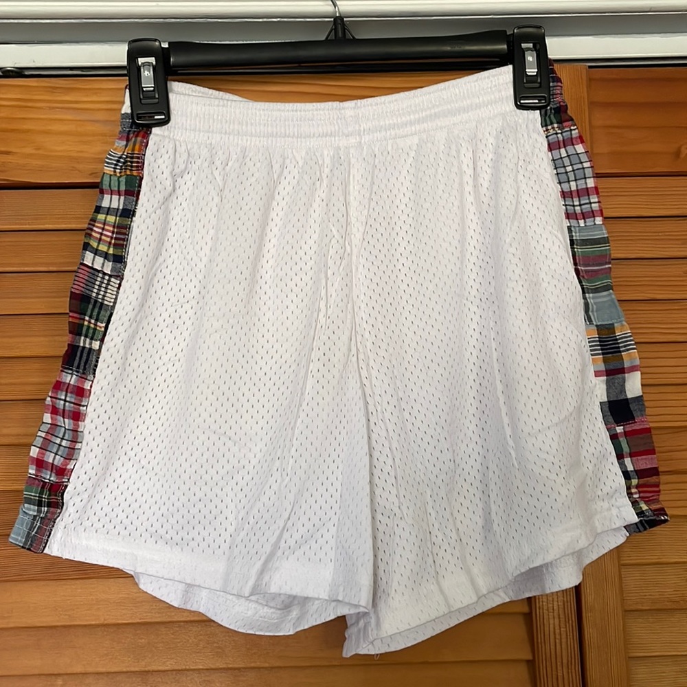 White girl’s athletic shorts with plaid detail